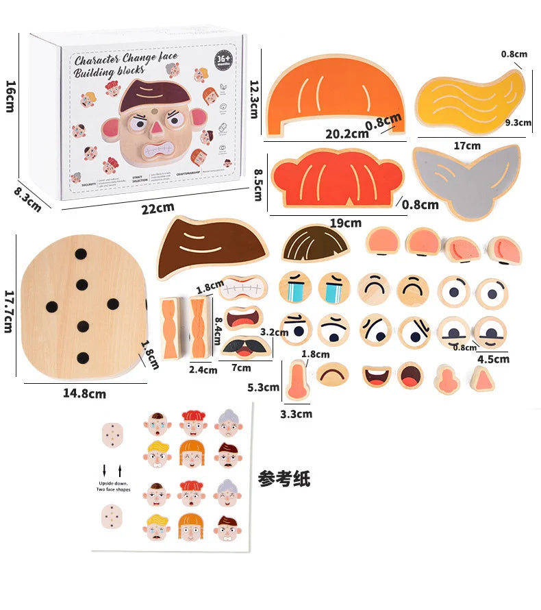 Montessori Wooden Expression Face Blocks