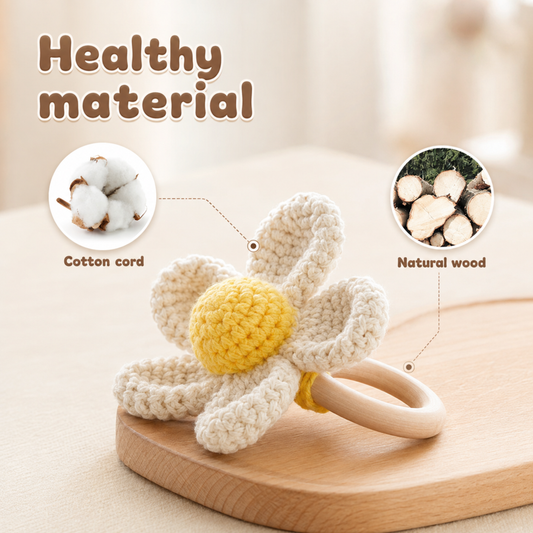 Hand Crafted Crochet Flower Teether & Rattle Ring