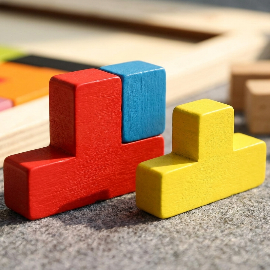 Montessori Wooden Tangram Puzzle Blocks - close-up detail