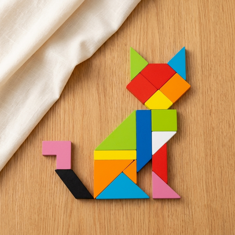 Montessori Wooden Tangram Puzzle Blocks - flat lay