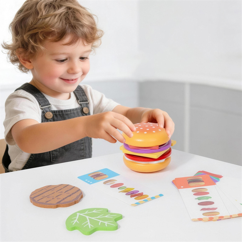 Wooden hamburger pretend play set
