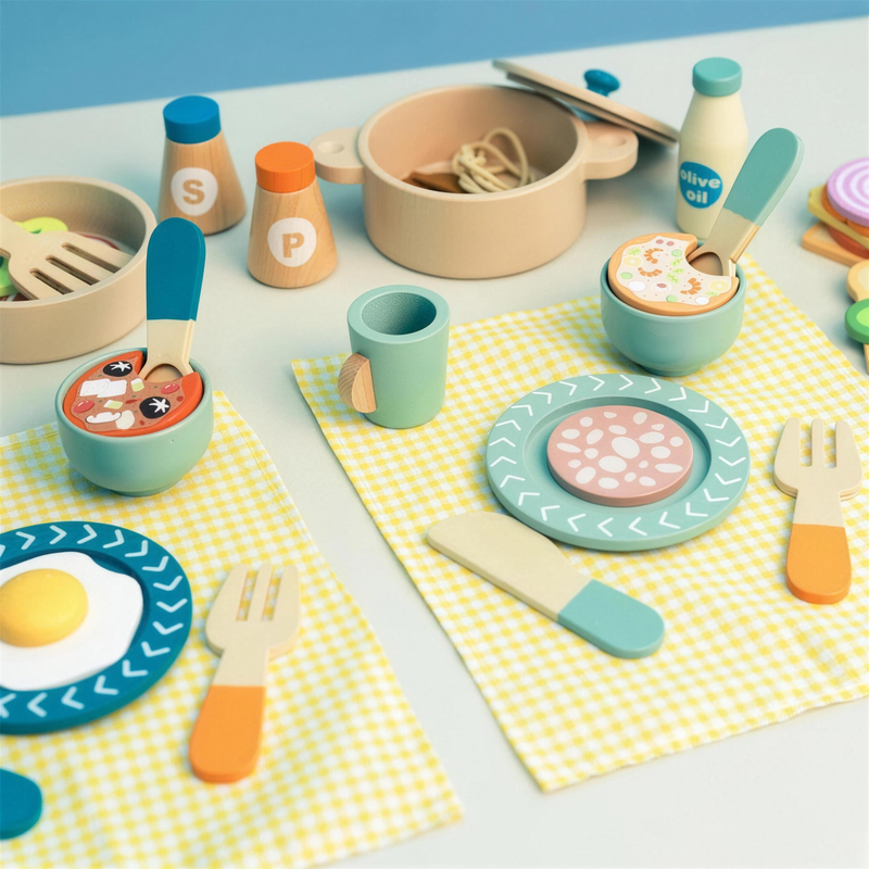 Wooden kitchen pretend play set