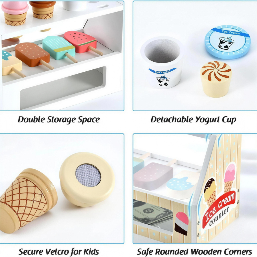 Ice cream counter set storage and detachable cup details