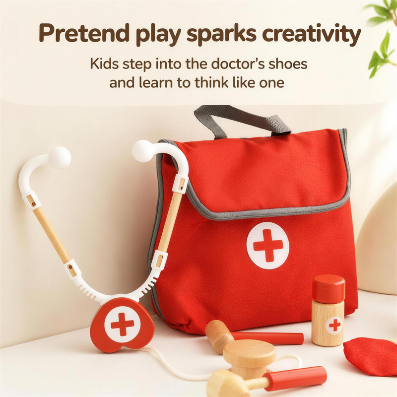 Pretend play sparks creativity with the wooden doctor kit