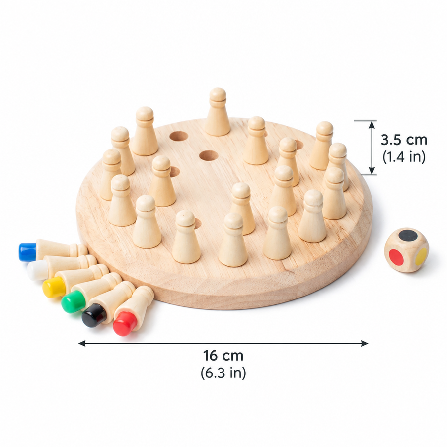 Memory peg game size: board 16 cm, peg 3.5 cm