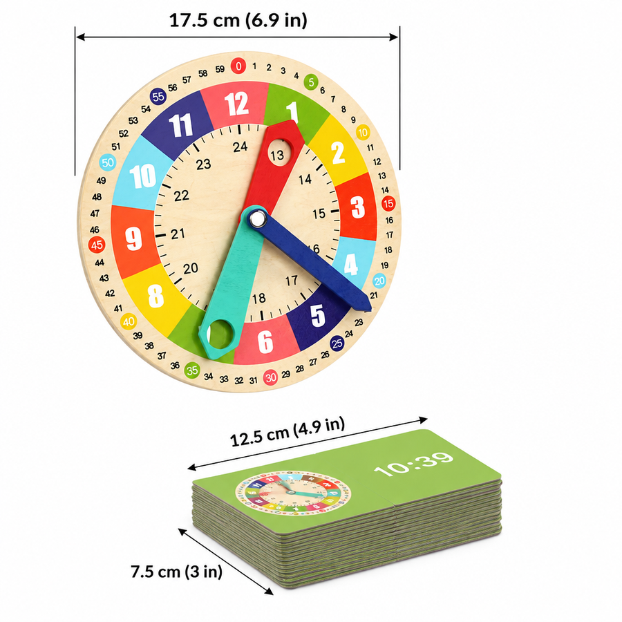 Clock size 17.5 cm and card size 12.5 x 7.5 cm