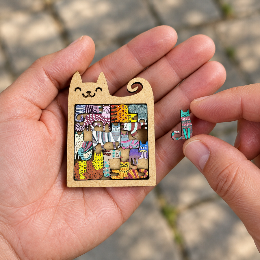 Cat puzzle held in a hand
