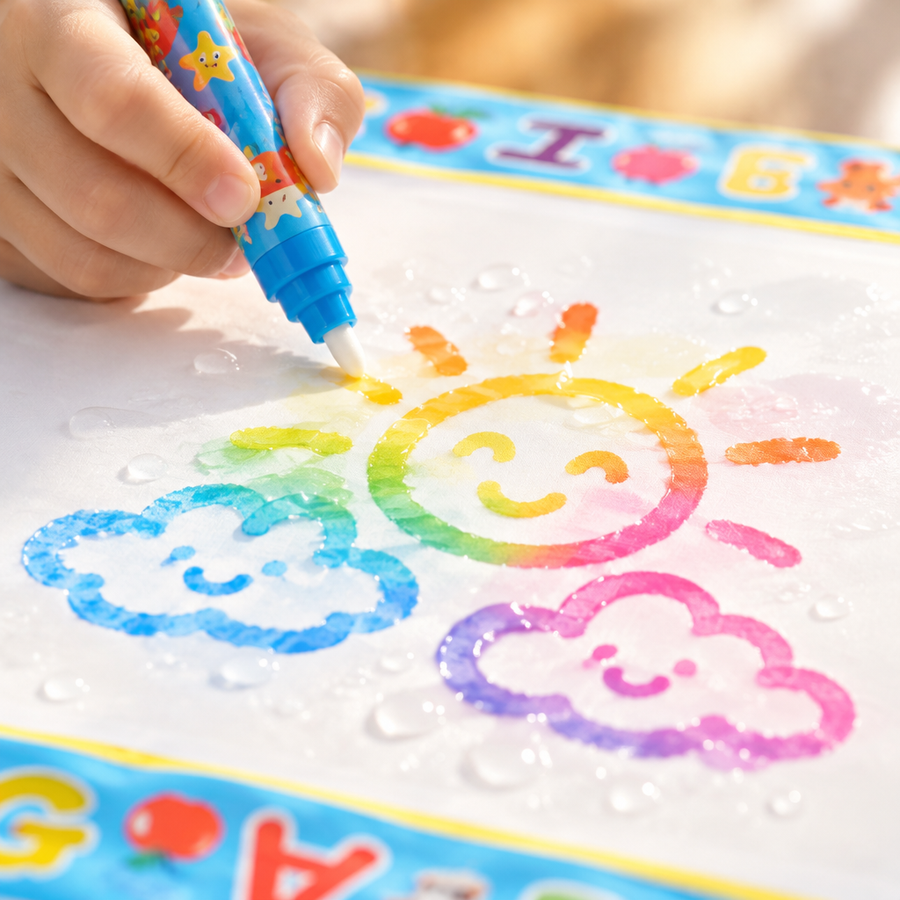 Close-up of water pen colors appearing