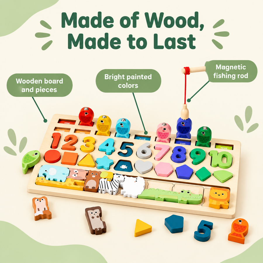 Wooden board, bright painted colors, magnetic rod