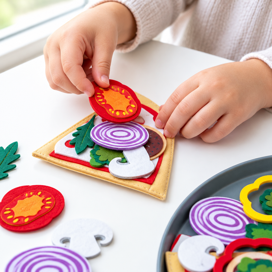 Hands placing a felt topping
