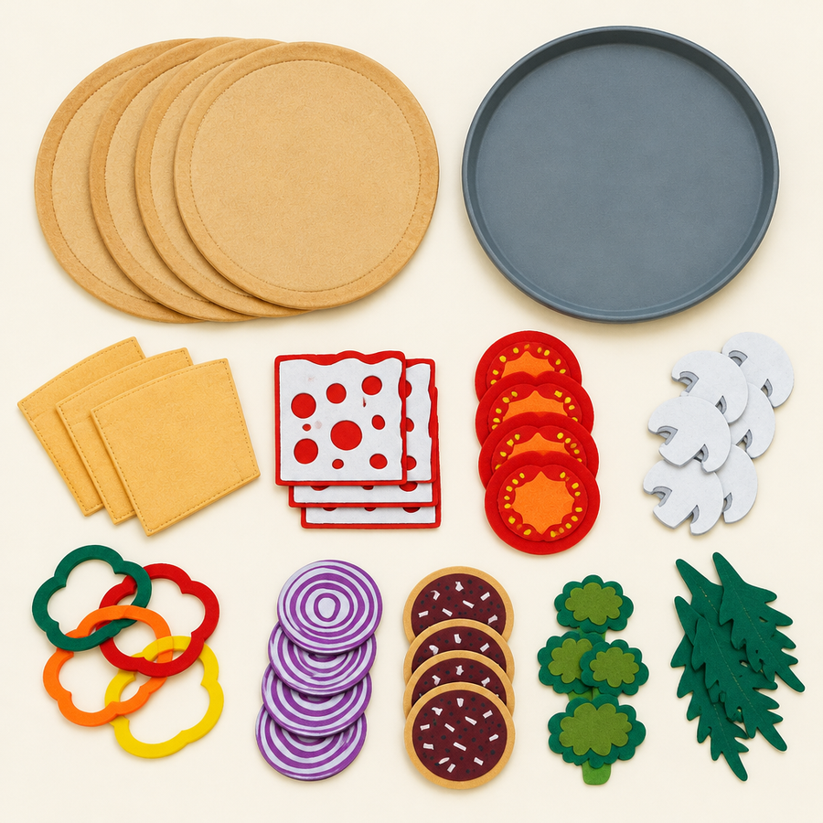 Everything included: plate, pizza bases and toppings