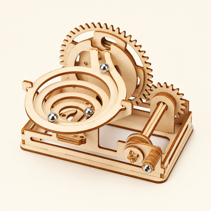 Hand-crank wooden marble run kit, Spiral Track style