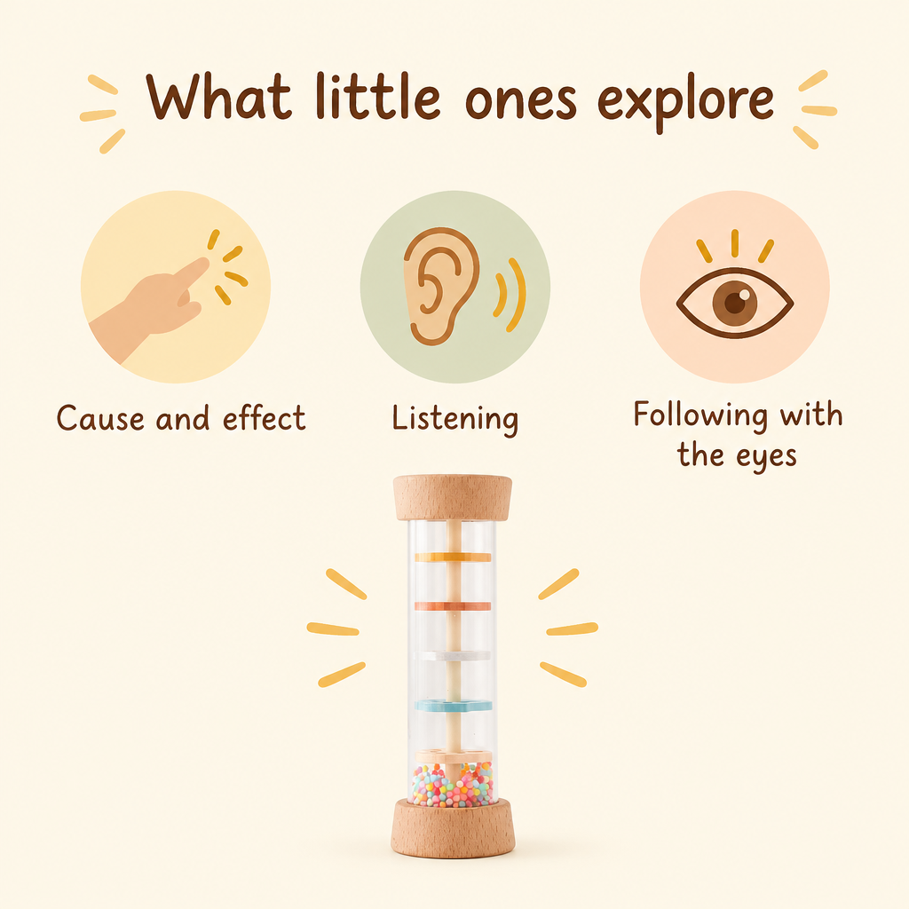 What little ones explore with the rain stick rattle infographic