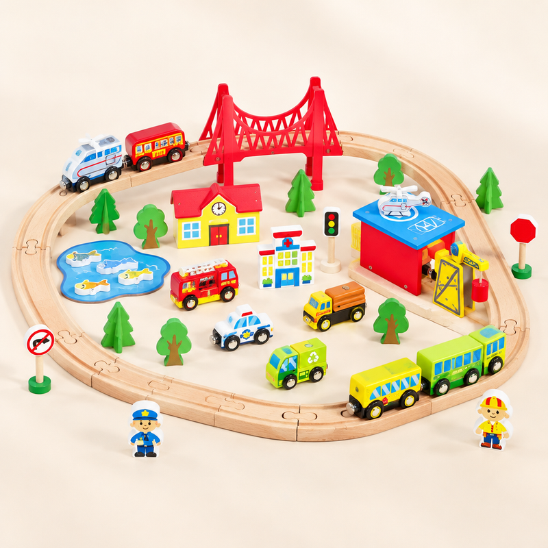 Wooden train track set, 60 piece