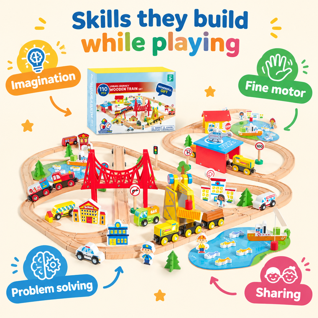 Skills children build with the wooden train set