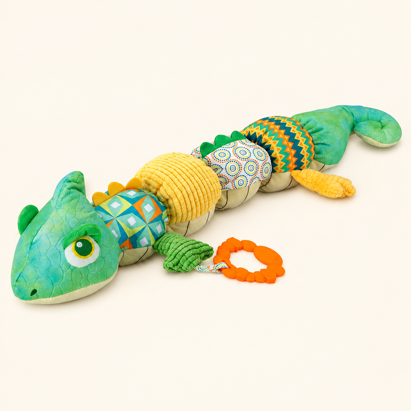 Green plush lizard baby rattle