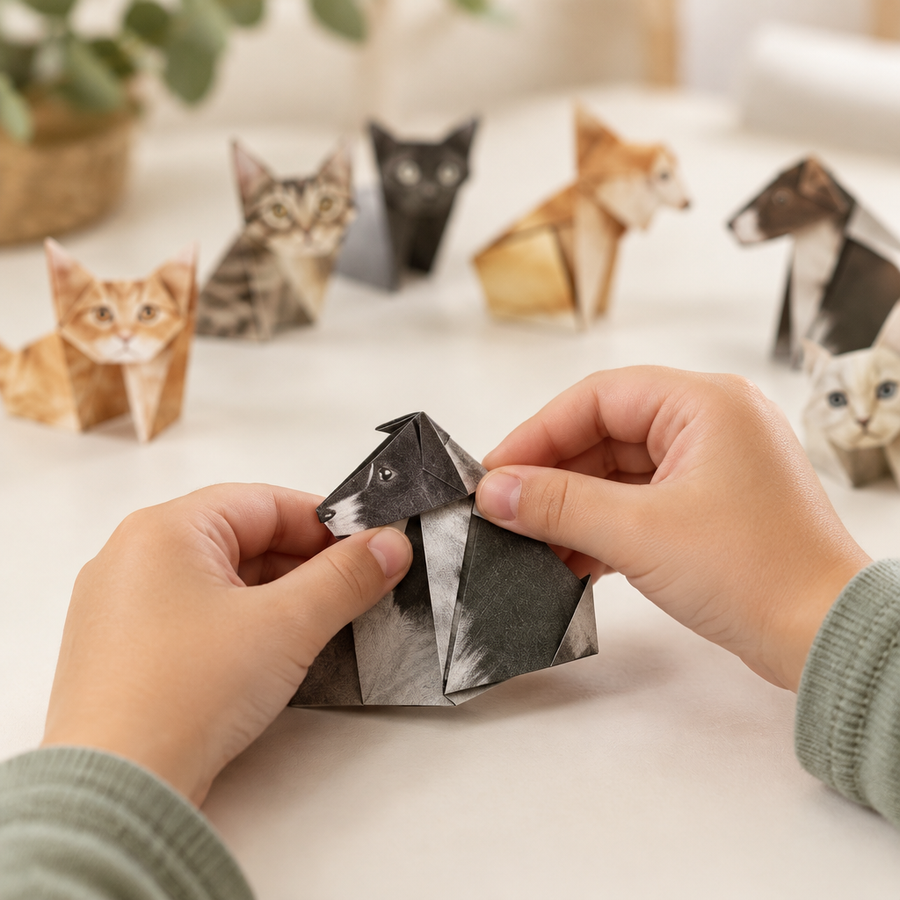 Hands folding a paper animal