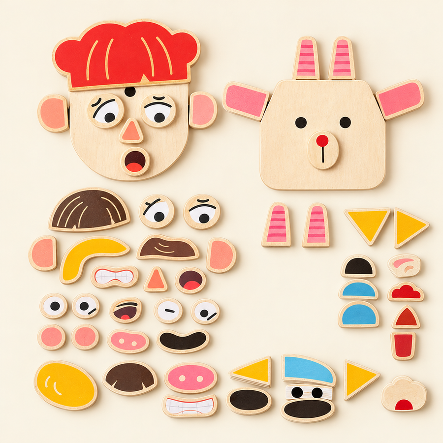 Wooden expression face blocks, everything included