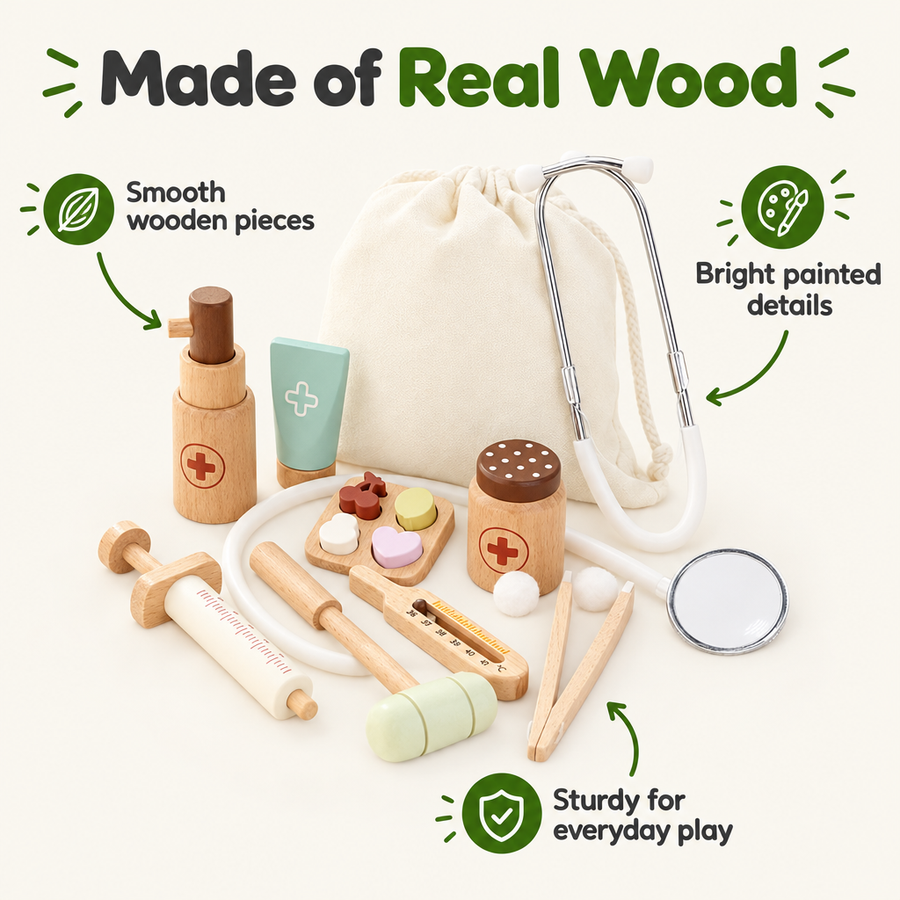 Wooden doctor set made of real wood