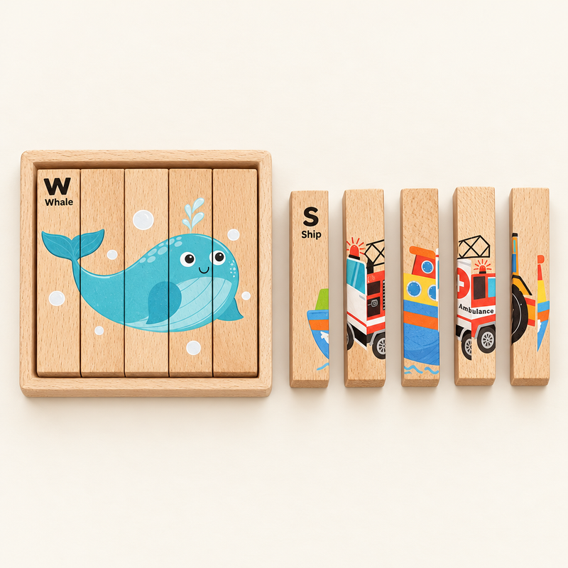 Wooden block puzzle with tray and bars, everything included