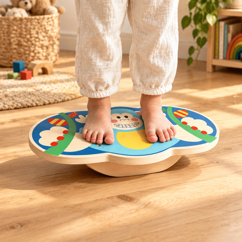 Child standing on balance board