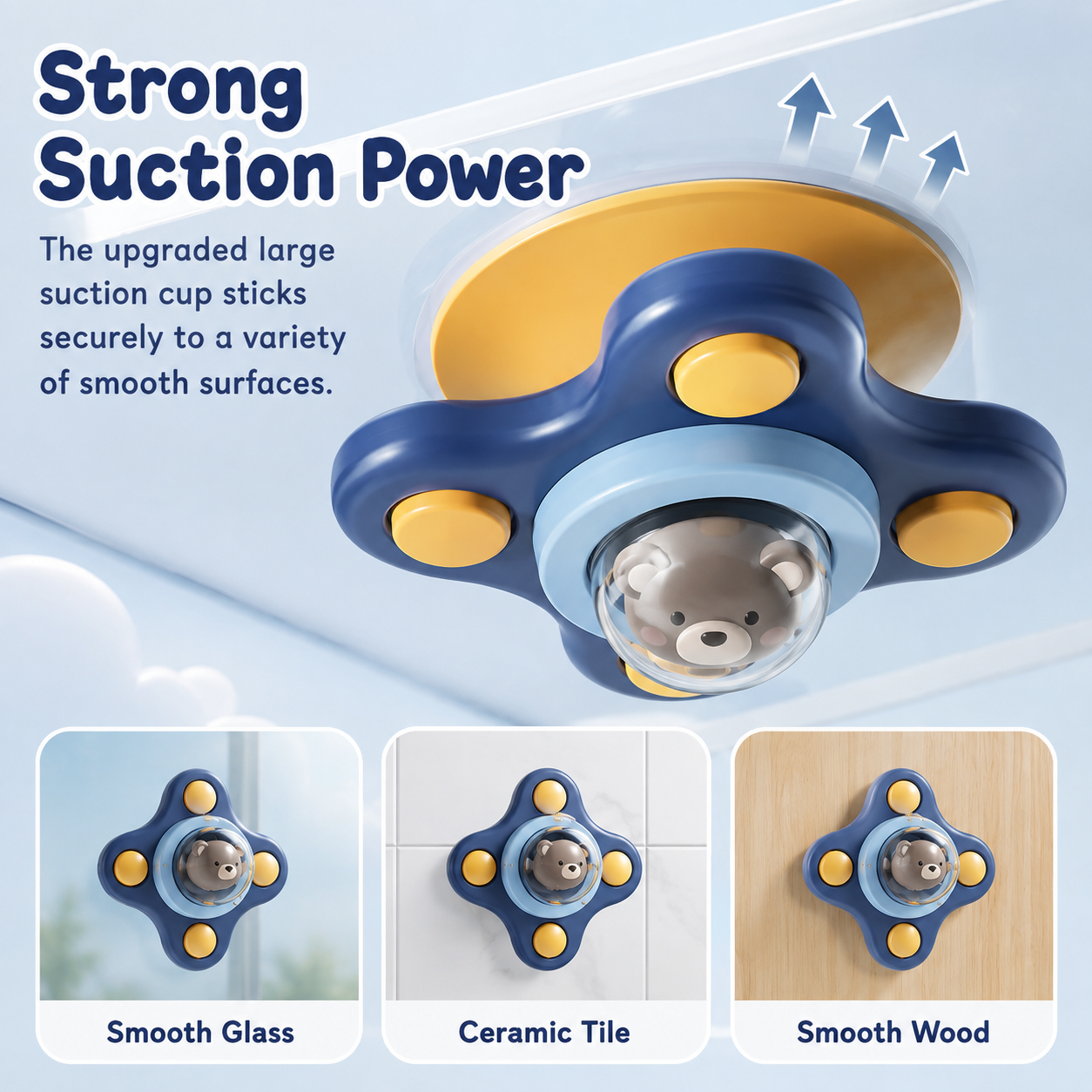 Montessori Spinning Suction Bath Toy, Sensory Rattle for Babies and Toddlers