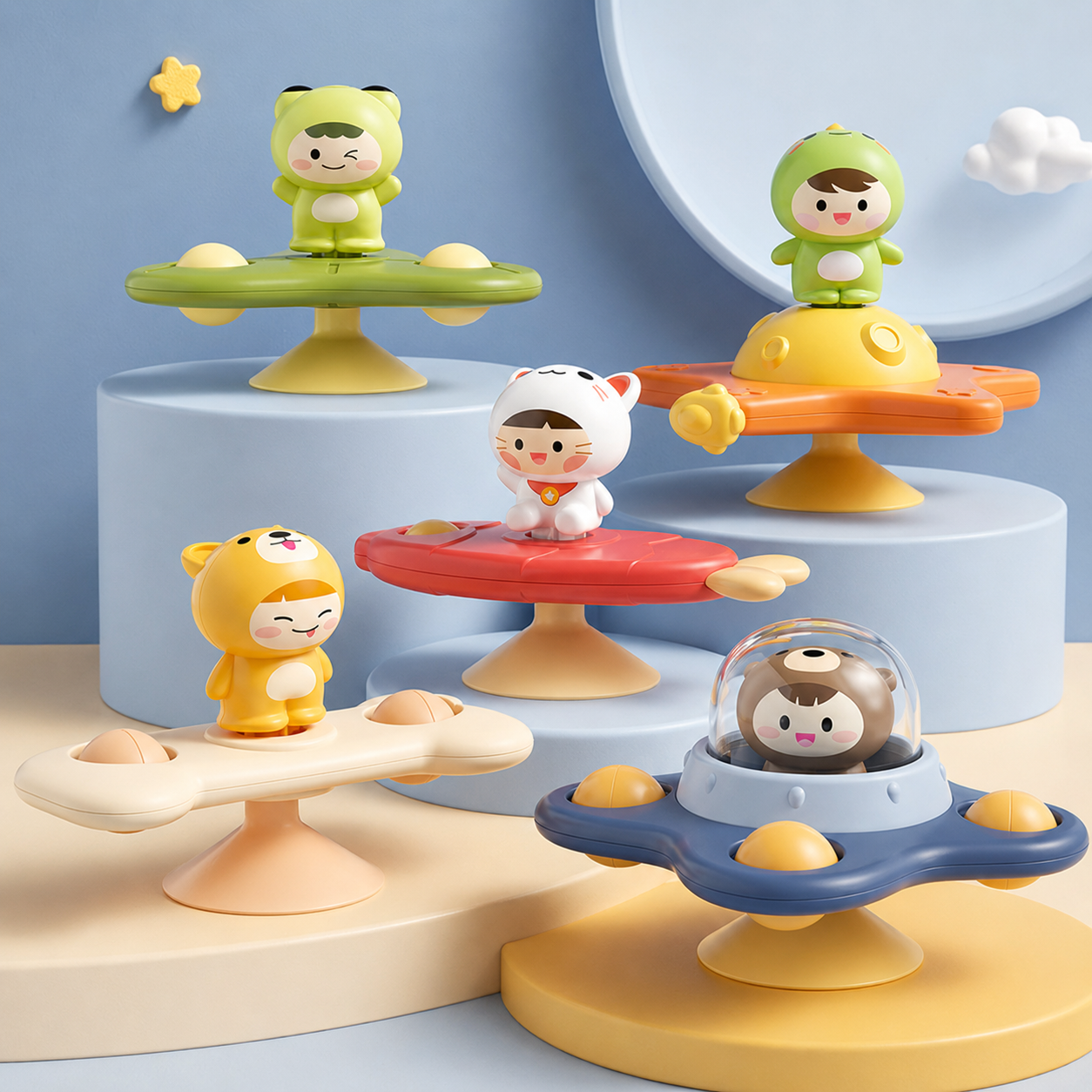 Montessori Spinning Suction Bath Toy, Sensory Rattle for Babies and Toddlers