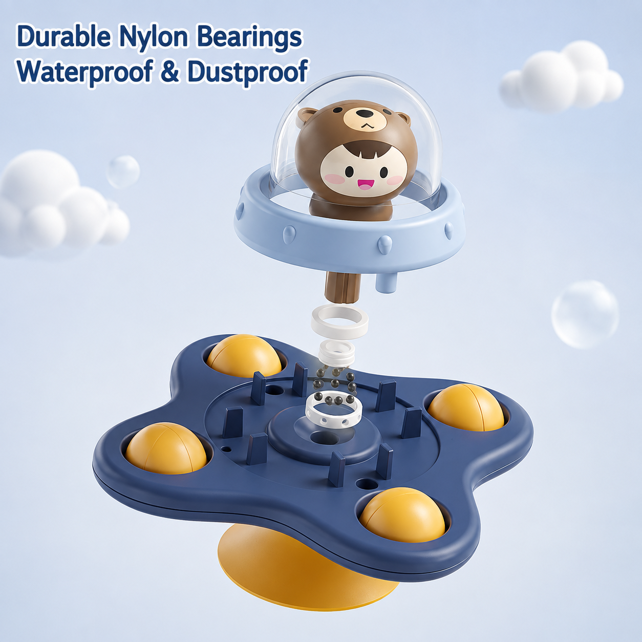 Montessori Spinning Suction Bath Toy, Sensory Rattle for Babies and Toddlers