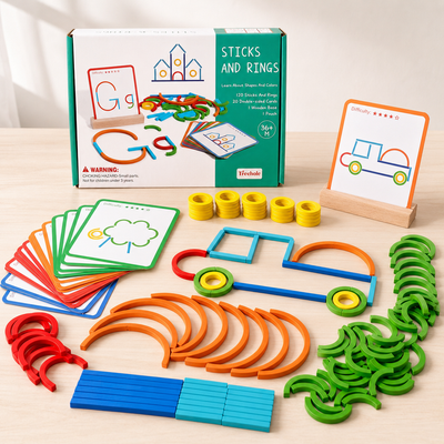 Montessori Wooden Sticks & Rings Puzzle