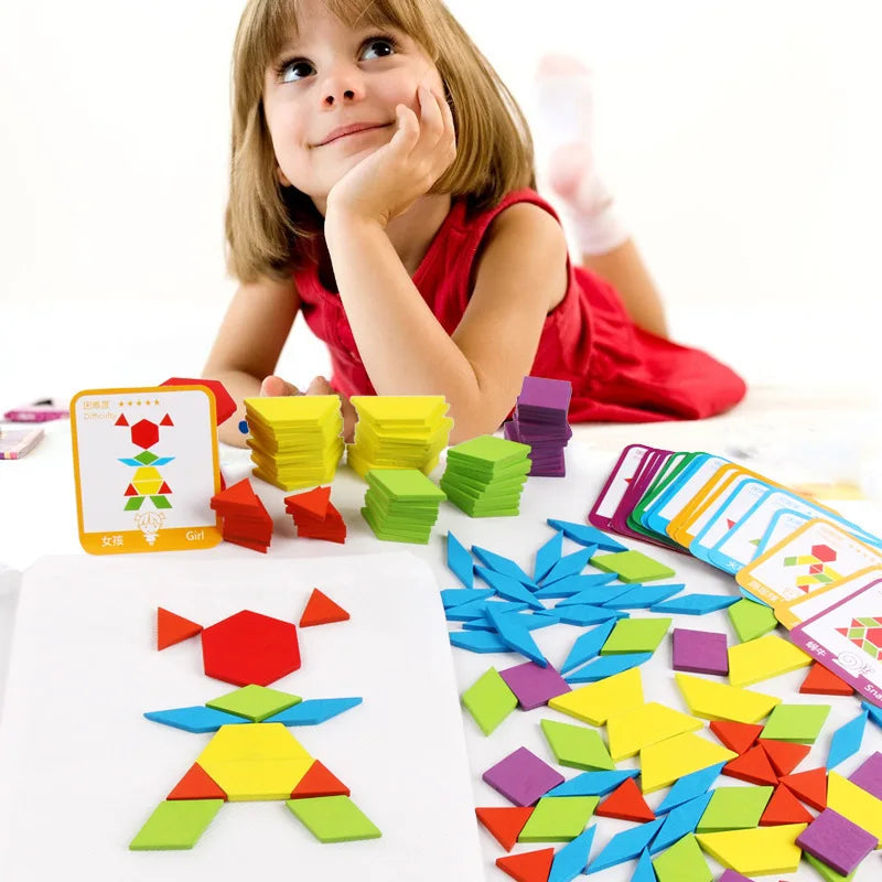 Montessori Wooden Pattern Blocks Puzzle