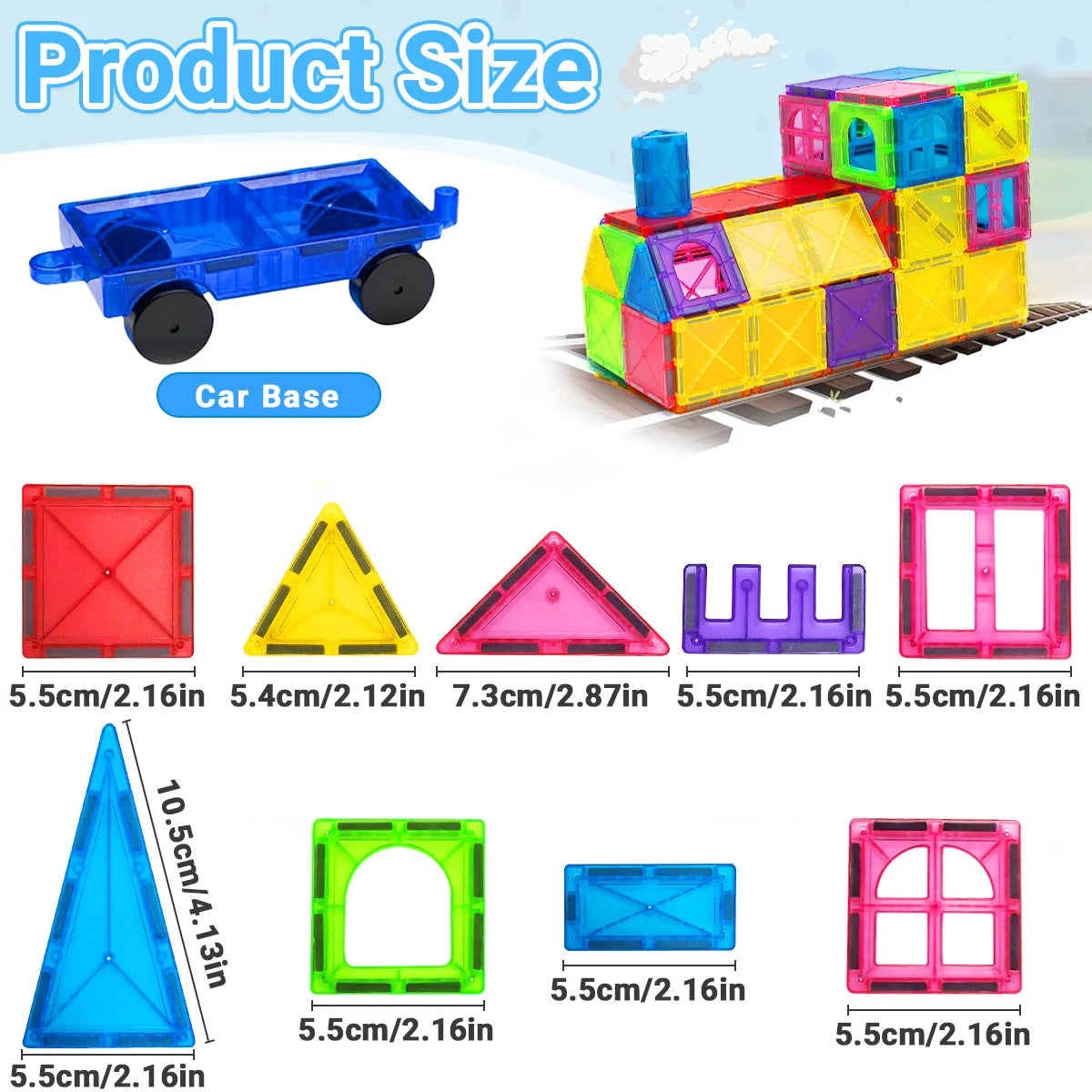 Montessori Magnetic Building Tiles Set, 32 to 100 Pieces