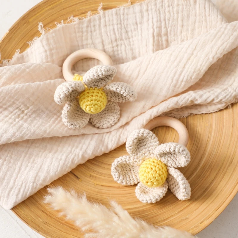 Hand Crafted Crochet Flower Teether & Rattle Ring