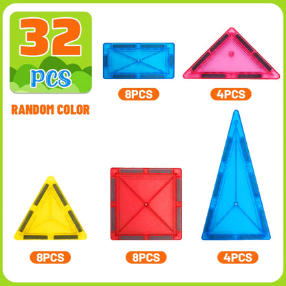 Montessori Magnetic Building Tiles Set, 32 to 100 Pieces
