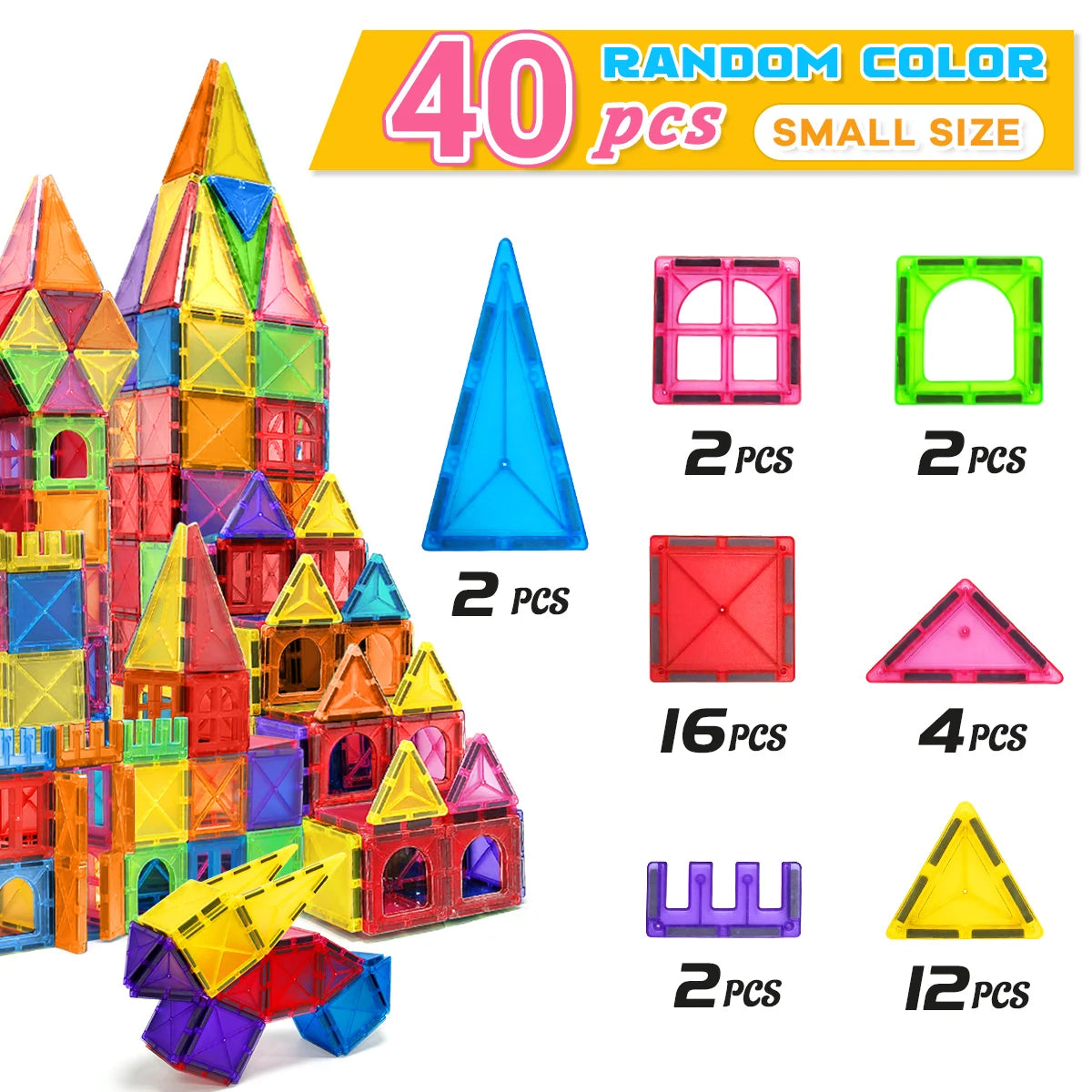 Montessori Magnetic Building Tiles Set, 32 to 100 Pieces