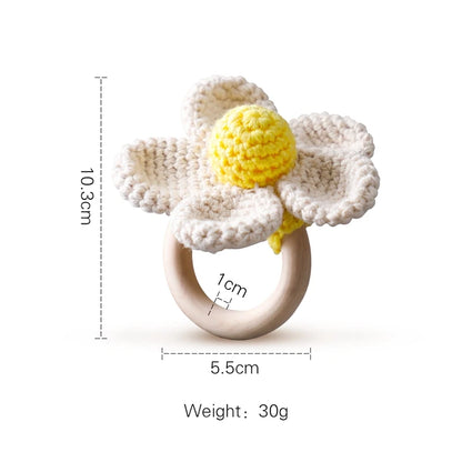 Hand Crafted Crochet Flower Teether & Rattle Ring