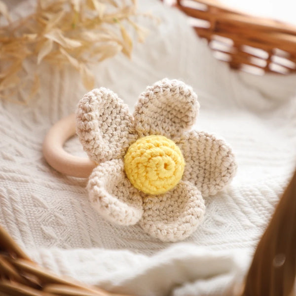 Hand Crafted Crochet Flower Teether & Rattle Ring