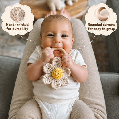 Hand Crafted Crochet Flower Teether & Rattle Ring