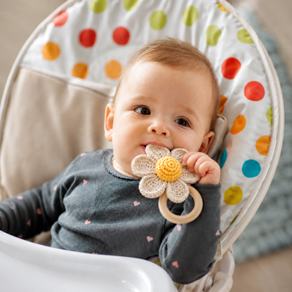 Hand Crafted Crochet Flower Teether & Rattle Ring