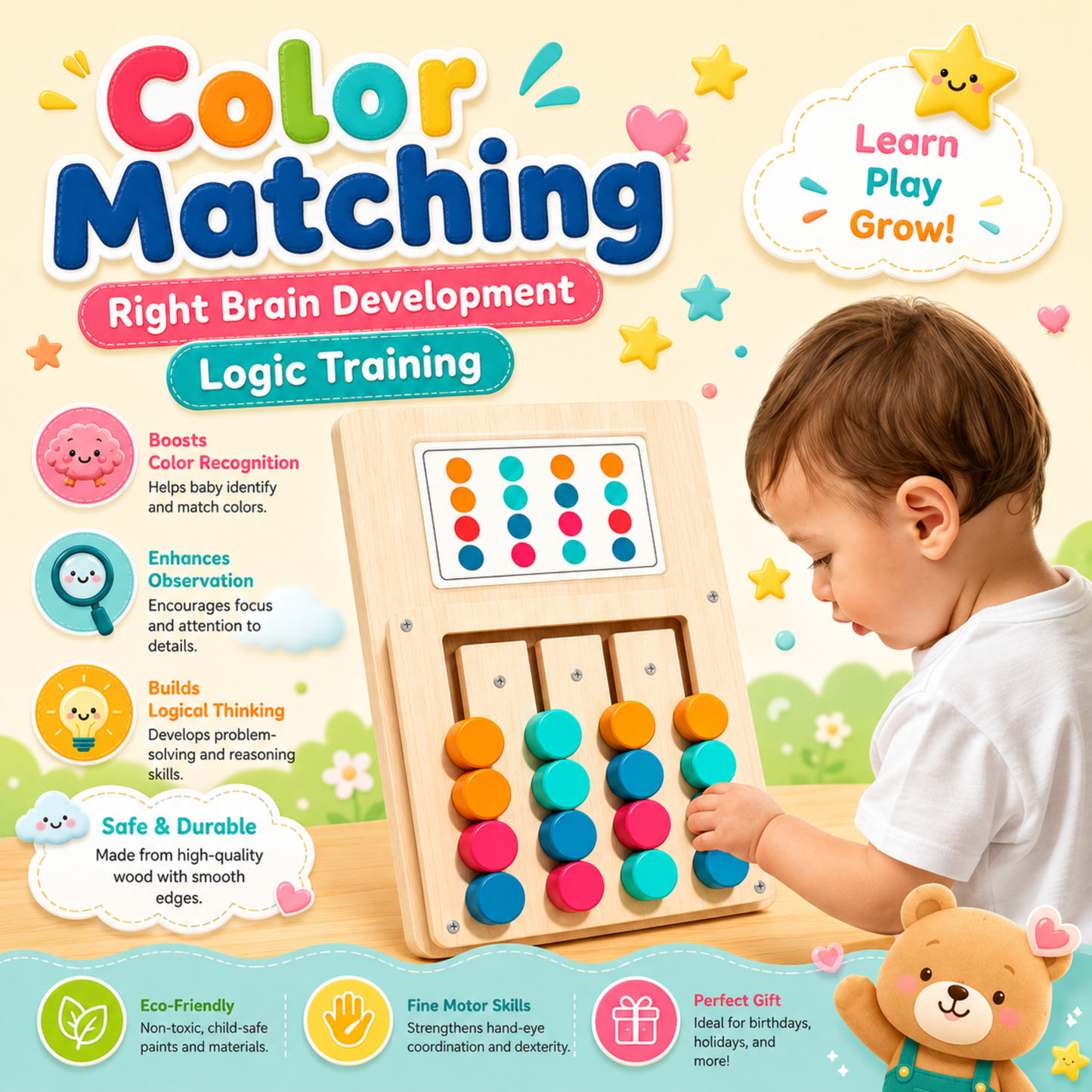 Montessori Wooden Color Matching Board