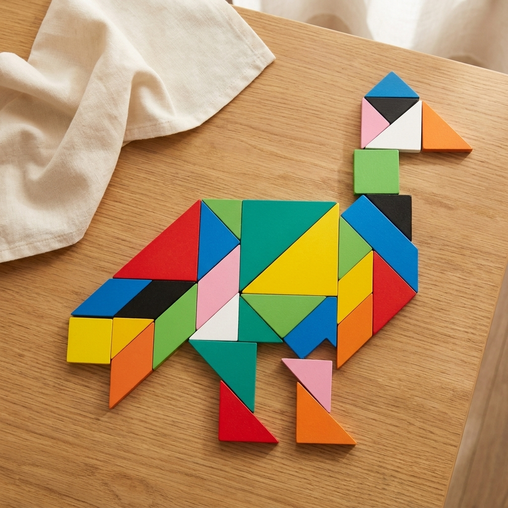 Montessori Wooden Tangram Puzzle Blocks - Deluxe Set flat lay