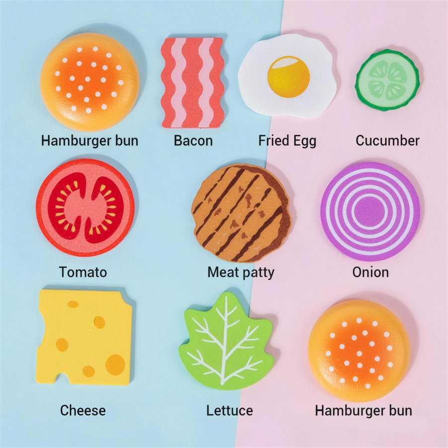 Wooden hamburger pretend play set