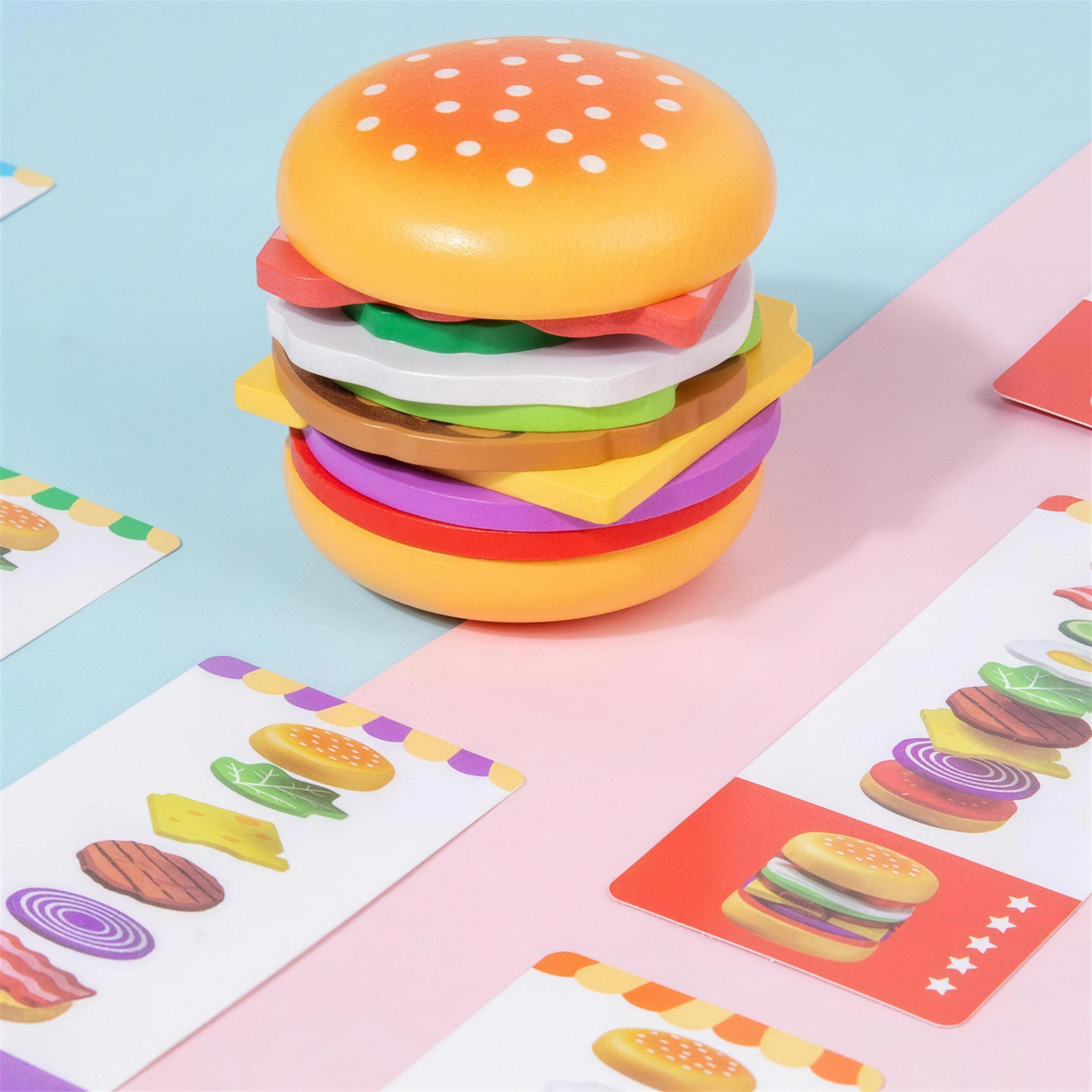 Wooden hamburger pretend play set