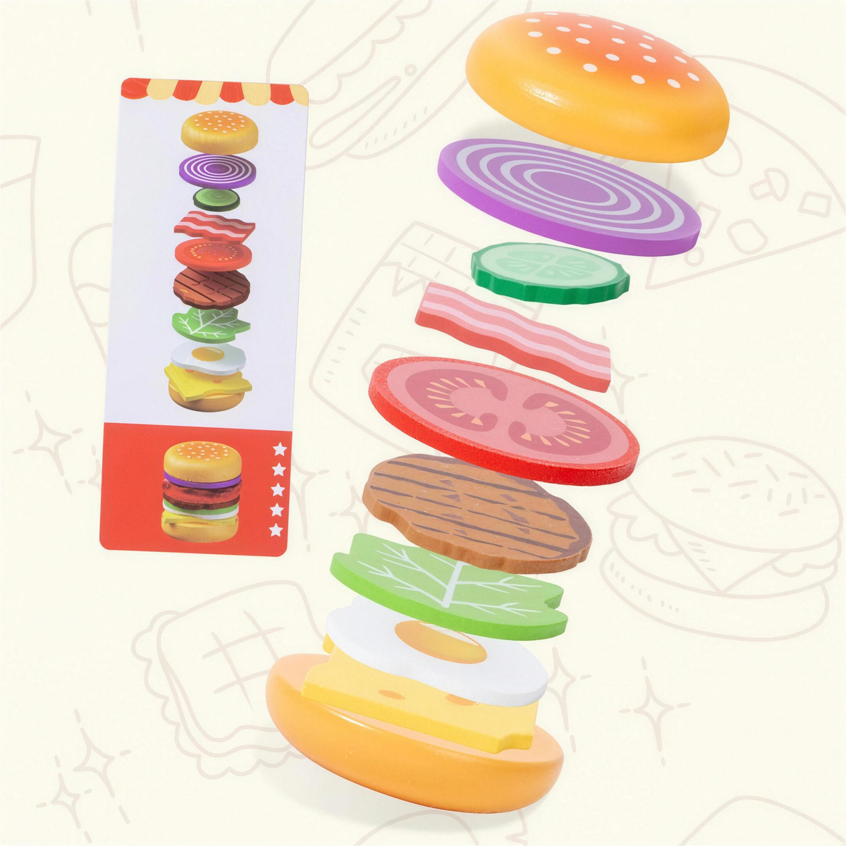 Wooden hamburger pretend play set