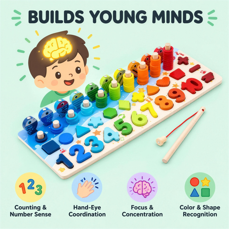 Wooden math fishing board with early learning benefits for kids