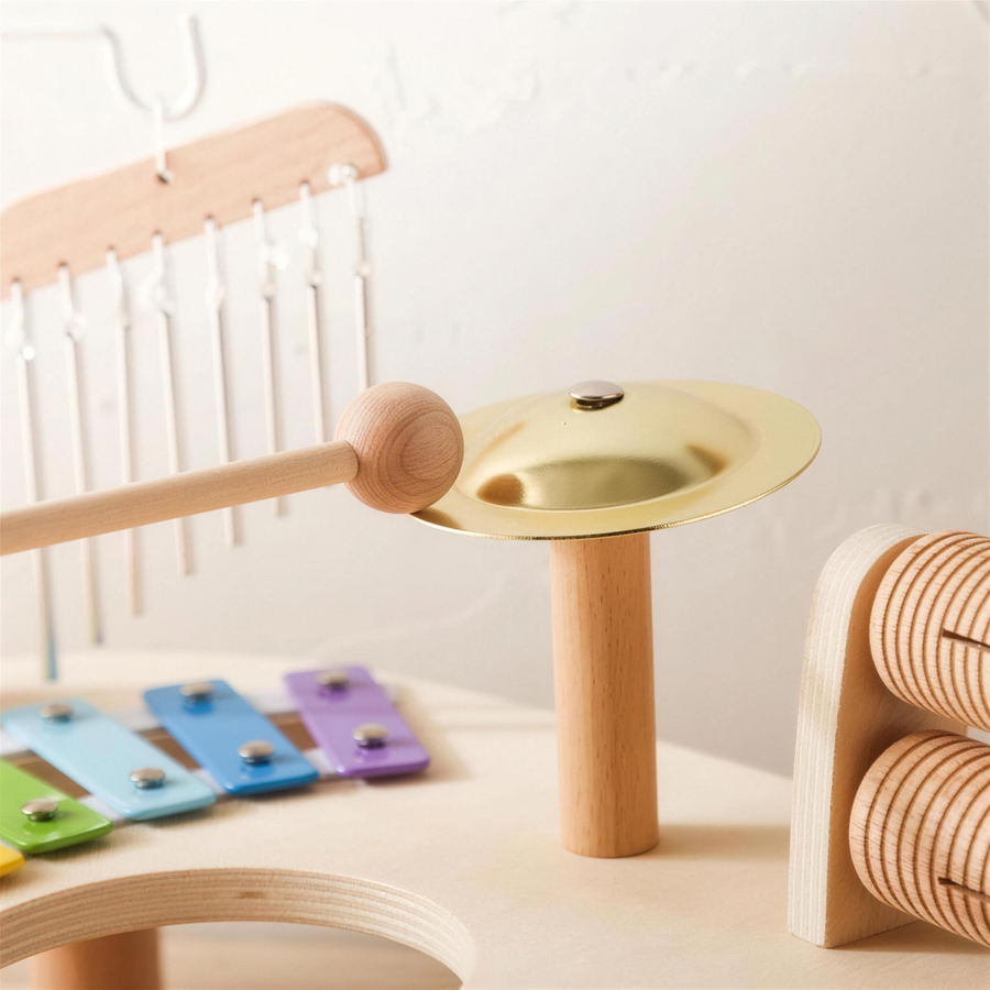 Close-up of bell chimes and cymbal