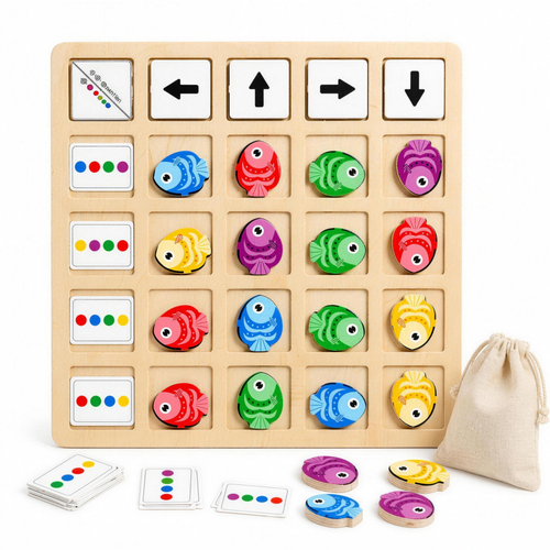 Wooden fish direction logic board game