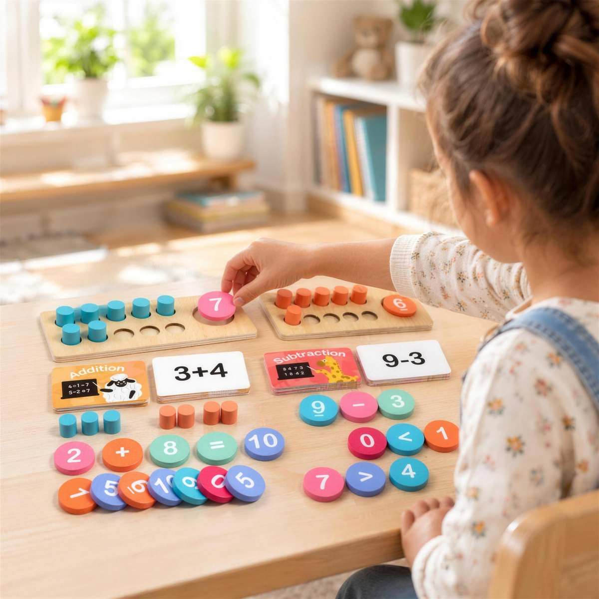 Child building a sum with the ten frame set