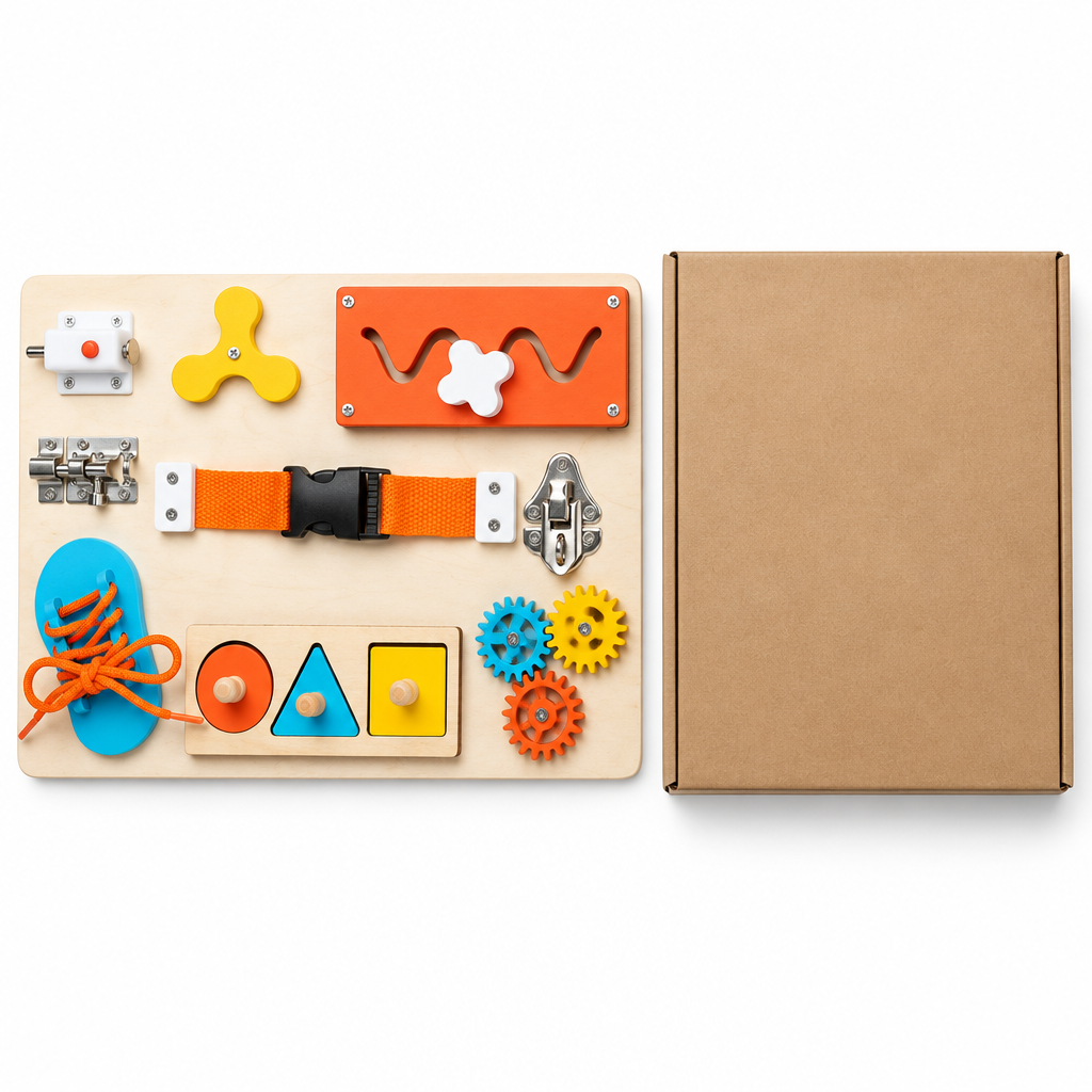 Everything included with the wooden busy board