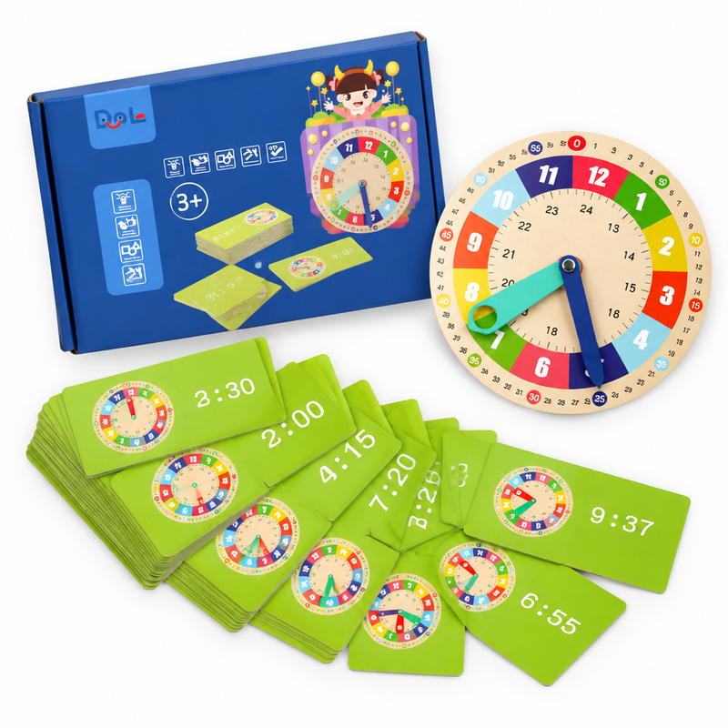 Everything included with the wooden learning clock