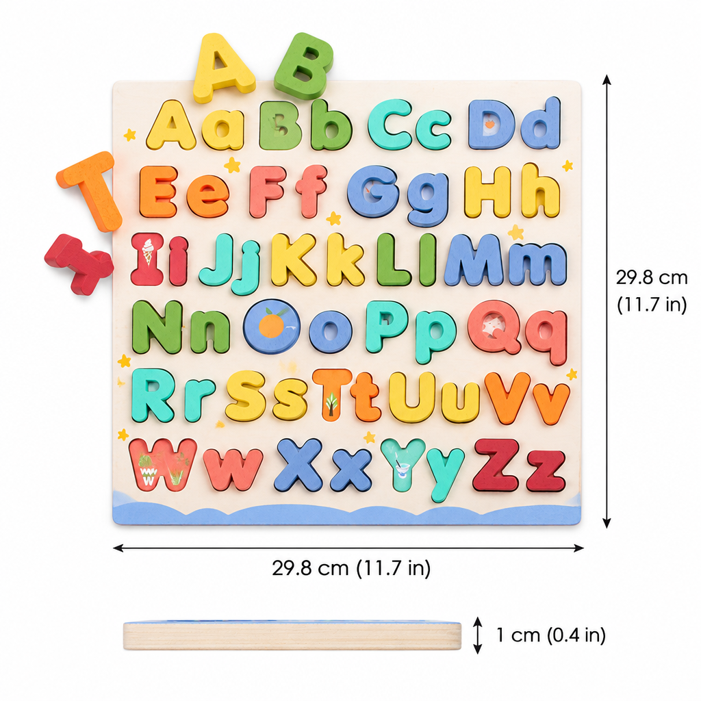ABC board size: 29.8 cm wide, 1 cm thick
